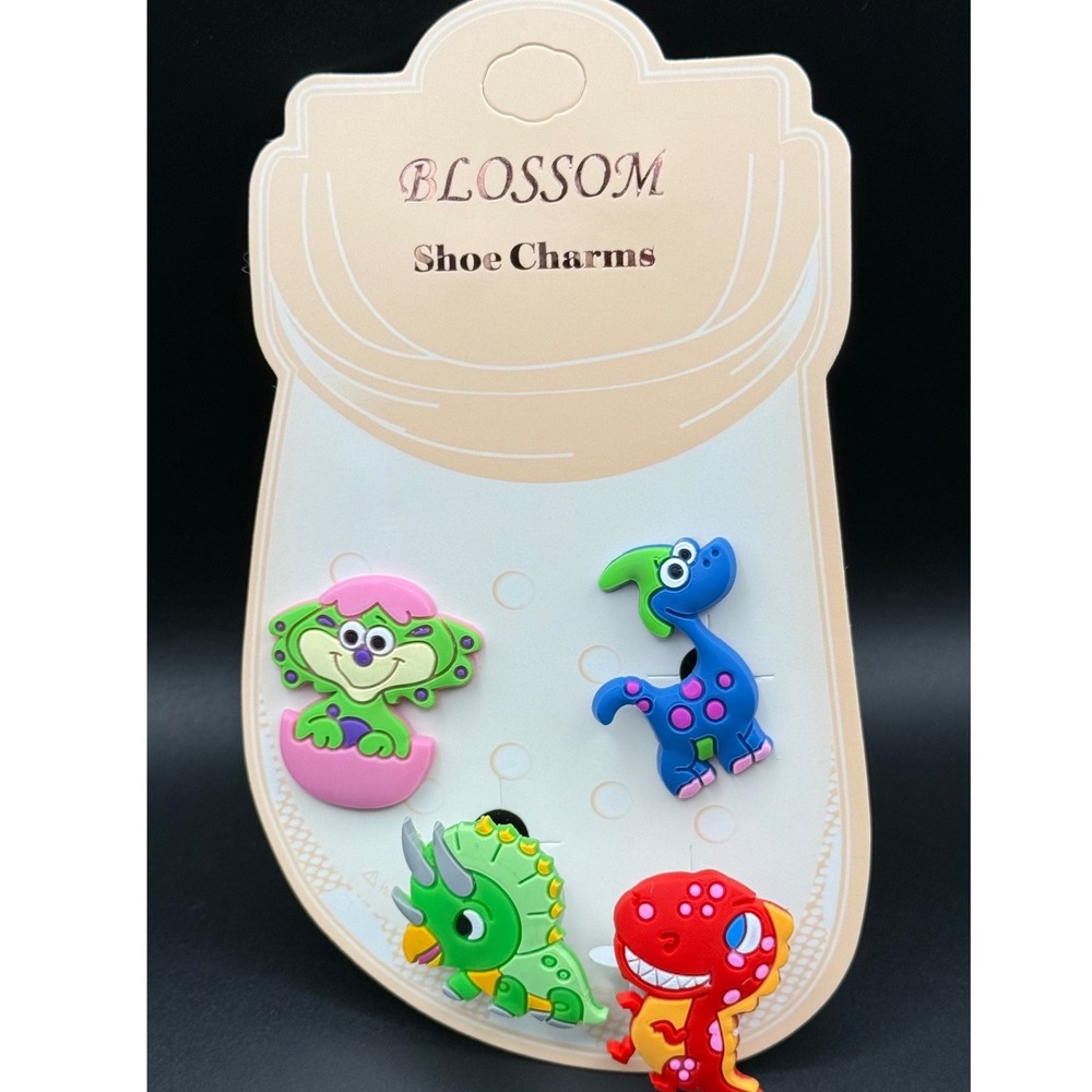 Blossom Dinosaur Shoe Charms 4 Pack Colorful T-Rex Triceratops for Clogs Kids